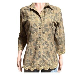 Pulp short sleeve fatigue button-down scalloped edge shirt size M